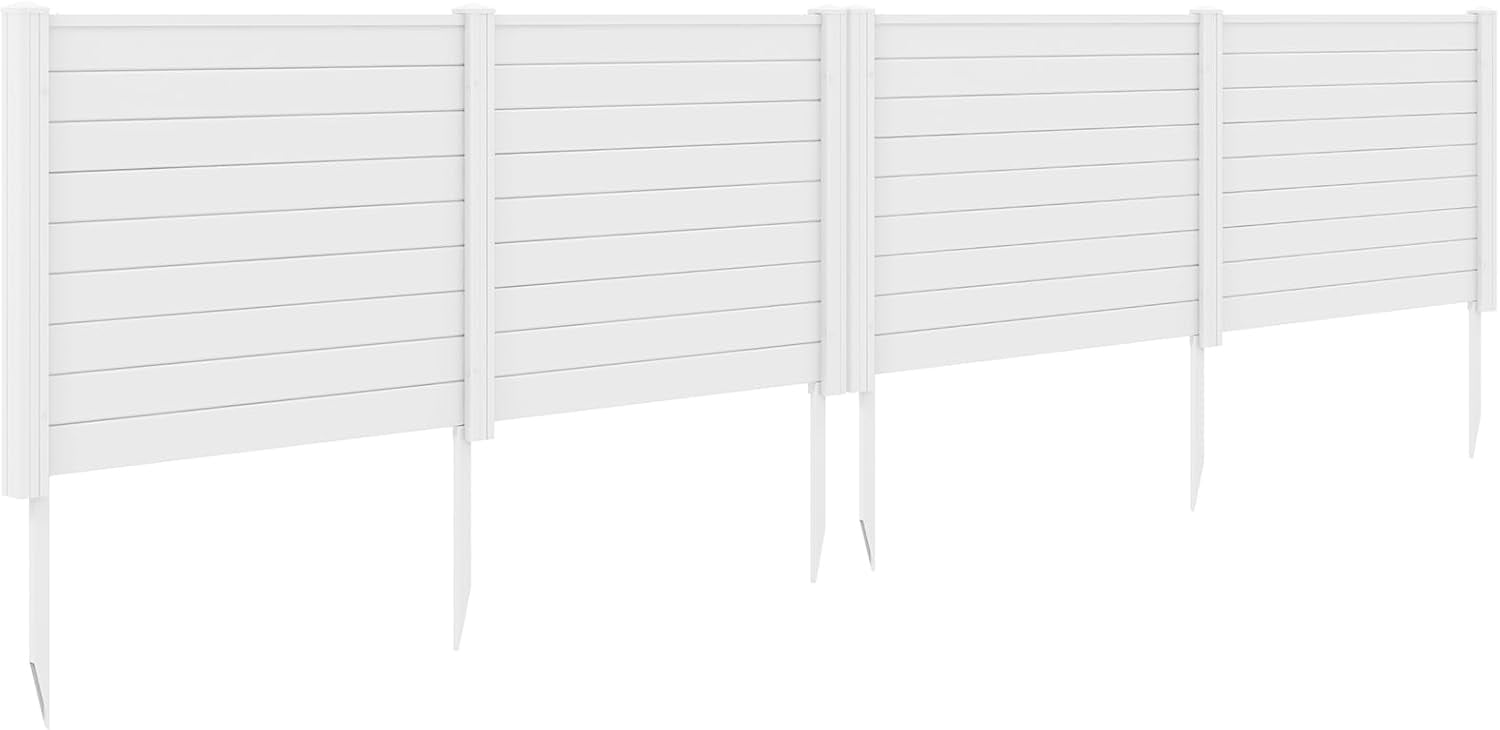 White PVC Outdoor Privacy Fence Panels with Stakes, 48"L x 37.5"H, 2-Piece Set