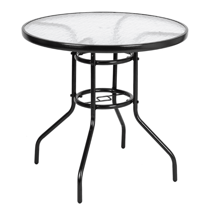 NiamVelo Outdoor Patio Table With Umbrella Hole 32" Tempered Glass Top