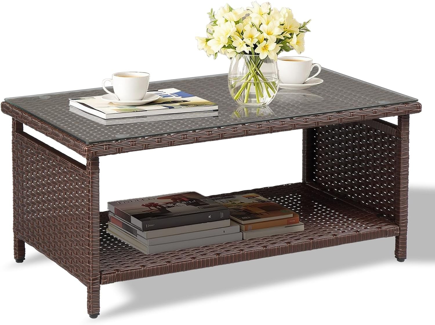 JHOUTR Outdoor Wicker CoffeeTable Patio Coffee Tables for Outside ...