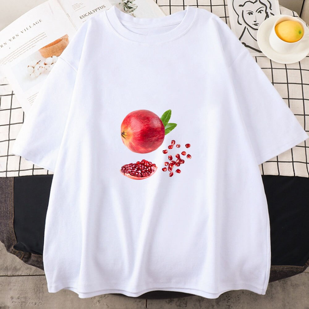 JHPKJFruit Pomegranate Women T-shirt Fun Garnet Print Tops Round Neck ...