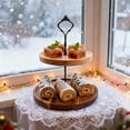 thumbnail image 1 of JHRGJIO 2 Tier Wood Decorative Tray, Cupcake Tower Serving Stand Display Accent, Dessert Cookie Candy Buffet Holder for Home Tea Party Christmas Kitchen Decor Rustic, 1 of 6