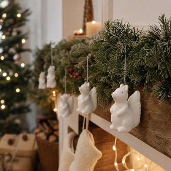 JHRGJIO Ceramic Christmas Ornament, Modern Squirrel Christmas Tree Ornament, Christmas Decorations Indoor Outdoor for Holiday Home Decor Display