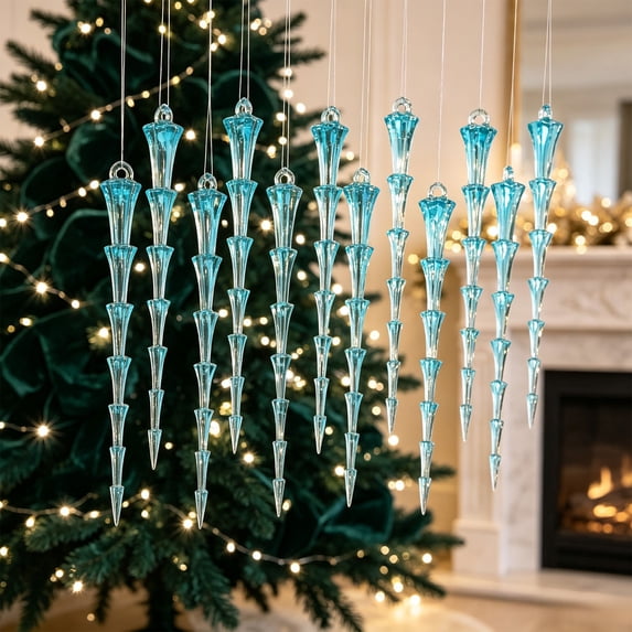 JHRGJIO Christmas Simulated Icicle Pendant 12Pcs, Creative Decorative Accent, Tree Festival Wedding Scene Ornaments 6.3 Inch Christmas Decorations Indoor Outdoor Winter Decor