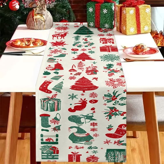 JHRGJIO Christmas Table Flag, Festive Decoration Table Cloth Art Striped Cover, Holiday Dining Accent for Home Kitchen Party Indoor Display