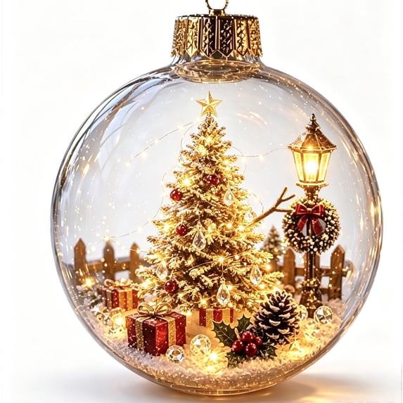 JHRGJIO Clear Plastic Christmas Ornament Balls, Fillable Transparent Baubles Accent, Mini Winter Scene Inside Christmas Tree Hanging Decorations Xmas Christmas Winter Decor