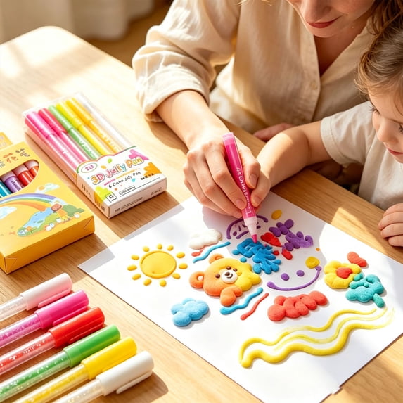 JHRGJIO Colorful Puffy Popcorn Drawing Pen Set, Jelly Paint Marker Kit with 6 Popcorn Pens 6 Jelly Pens, Creative Art Supply for Home Craft Activity 0.51 Fl Oz