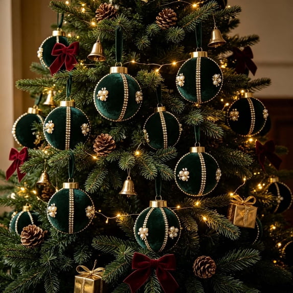JHRGJIO Fabric-Covered Christmas Ball Ornament, Rhinestone Window Display Hanging Decoration Accent, Holiday Tree Decor for Home Indoor Party Setup Festive Sparkle 3.15 Inch