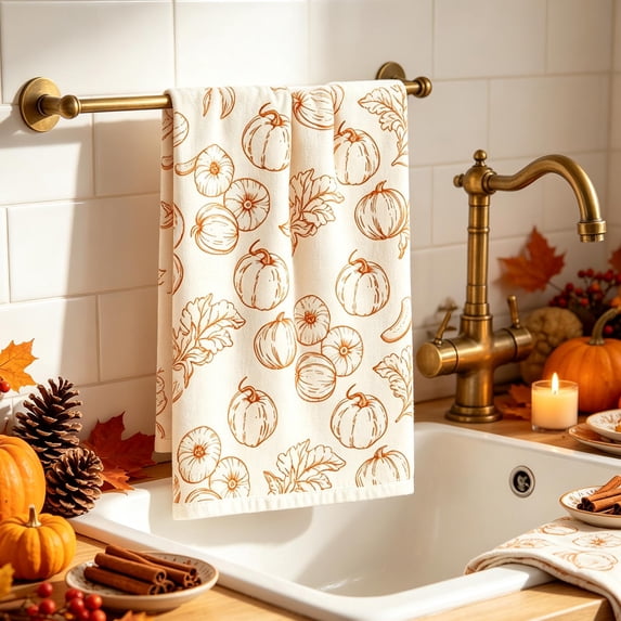 JHRGJIO Fall Kitchen Towels, Burnt Orange Pumpkin Dish Kitchen Towels, Thanksgiving Decoration Decorative Pumpkin Bathroom Hand Towel Decor for Farmhouse Home Decor