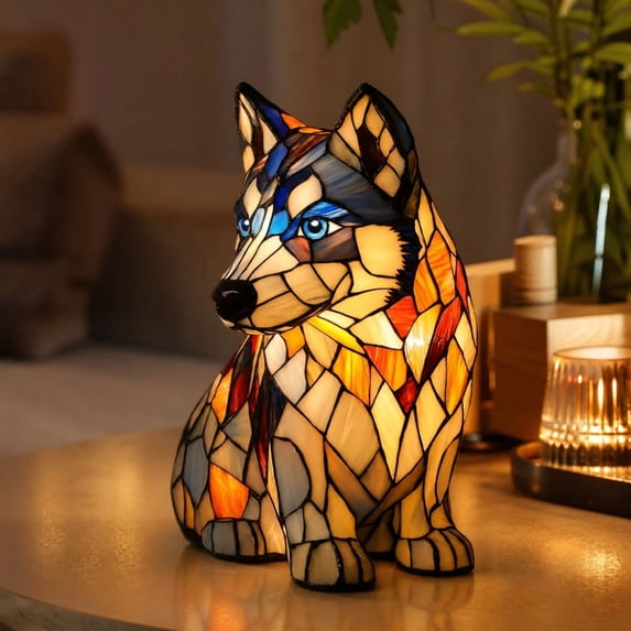 JHRGJIO Puppy Lamp Stained Glass, Dog Night Light Stained Resin Pup Light Charge Powered, Table Lamp Puppy Lamps for Home Bedroom Desk Display Warm Cozy Cute Unique