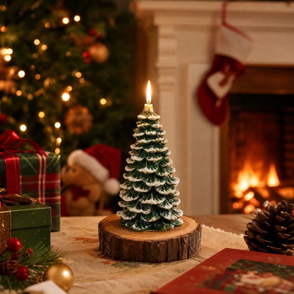JHRGJIO Snow Dusted Cedar Christmas Tree Shaped Candle, Xmas Gift Accent, Tabletop Decorations Home Display Christmas Decorations Winter Decor Festive Scented