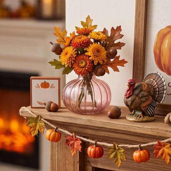 JHRGJIO Thanksgiving Transparent Glass Vase, Halloween Pumpkin Vase Accent, Hydroponic Ornament for Home Tabletop Display Fall Decor Halloween Decorations Indoor Outdoor