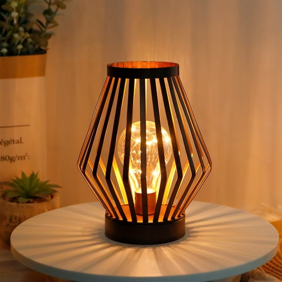 8.5“H Metal Cage LED Lantern Battery Powered Cordless Accent Light with LED Edison Style Bulb Great for Weddings Parties Patio Events Gifts for Indoors Outdoors