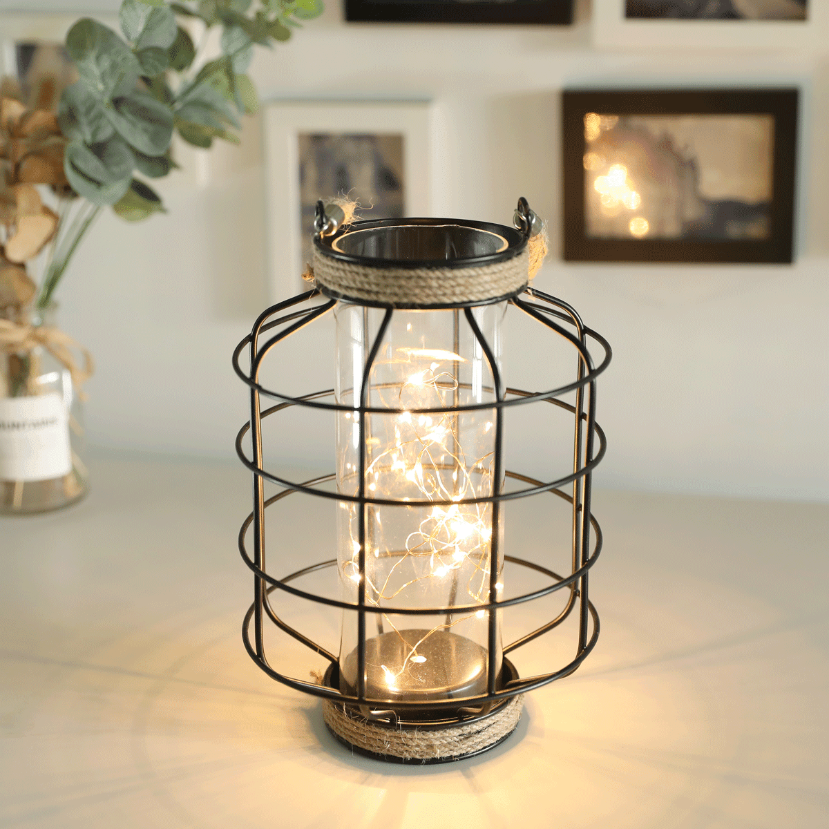 JHY DESIGN Metal Cage Table Lamp Battery Powered Cordless lamp with LED  Edsion Style Bulb