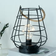 JHY DESIGN Metal Cage Outdoor lantern, Decorative Battery Powered Cordless Lamp with Warm White Fairy Lights (Black)