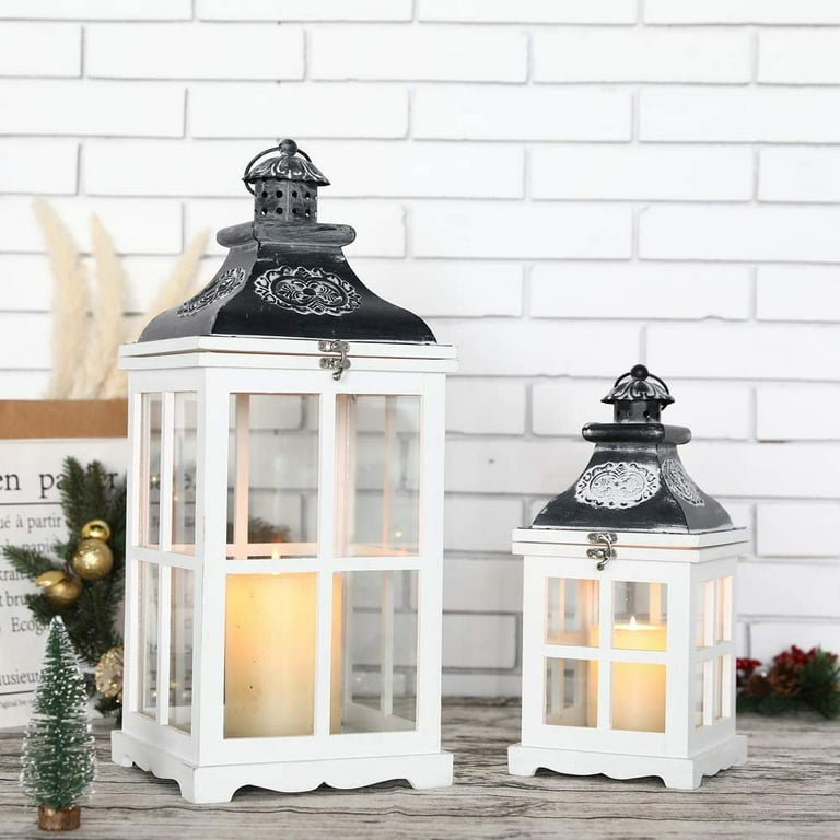 JHY DESIGN Set of 2 Decorative Candle Lantern 9.5''High Metal Candle  Lantern Vintage Style Hanging Lantern for Wedding Parties Christmas  Decorations