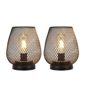JHY DESIGN Set of 2 Medium Battery Powered Outdoor lantern, Cordless Metal Lamp with LED Edison Bulb (Bronze)