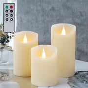 JHY DESIGN Set of 3 Flameless LED Pillar Candles Battery Operated with Remote and Timer (Ivory White)