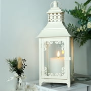 JHY DESIGN White Metal/Tempered Glass Candle Lantern