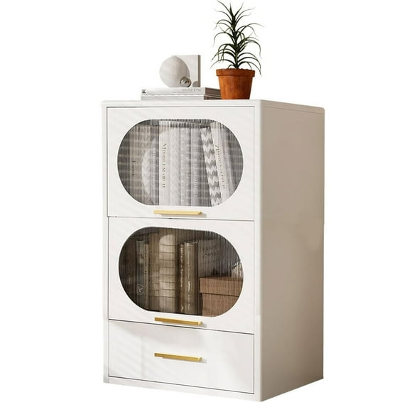 JHYKFG 35"H Metal Storage Cabinet, Freestanding Display Cabinet, Small Bookcase with 2 Flip-up Doors&1 Drawer, Multipurpose Cabinet for Kitchen and Office, White,16"D x 22"W x 35"H