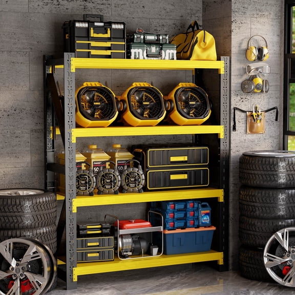 JHYKFG 3500LBS Heavy Duty 4-Tier Steel Shelving Unit, Adjustable Industrial Storage Rack for Garage Warehouse Workshop, 47.2" W x 23.6" D x 78.7" H, Black & Yellow