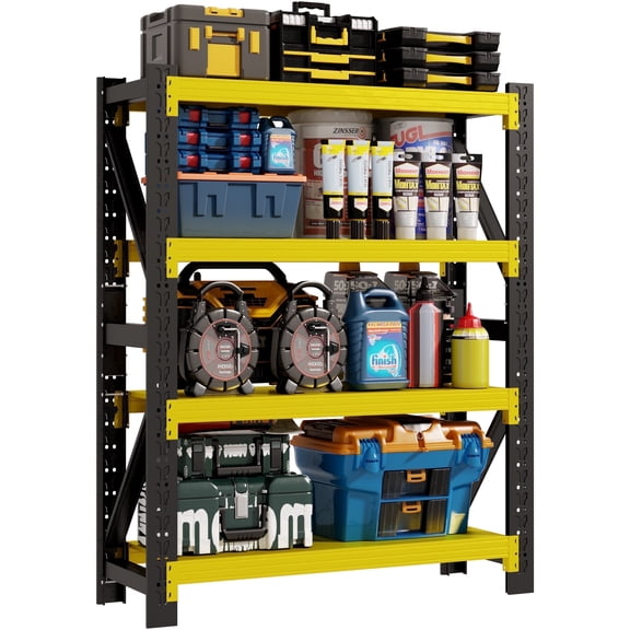 JHYKFG 3200LBS Heavy Duty 4-Tier Steel Shelving Unit, Adjustable Industrial Storage Rack for Garage Warehouse Workshop, 47.2" W x 19.7" D x 78.7" H, Black & Yellow
