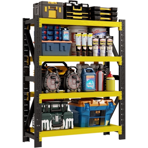 4-Tier Storage Shelves,79" H Heavy-Duty Garage Shelving Unit,Adjustable Industrial Metal Shelf System,4,000lbs Capacity,Tool Organizer for Garage,Workshop,48" W*20" D*79" H,Black&Yellow
