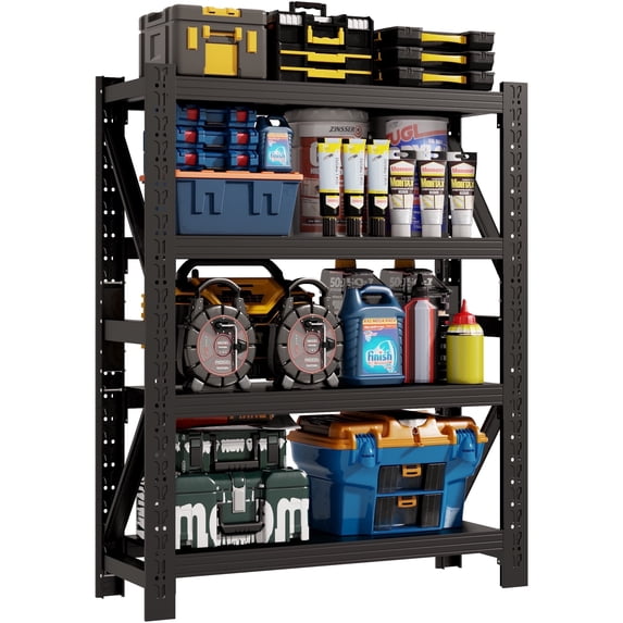 4-Tier Storage Shelves,79" H Heavy-Duty Garage Shelving Unit,Adjustable Industrial Metal Shelf System,4,000lbs Capacity,Tool Organizer for Garage,Workshop,48" W*24" D*79" H,Black
