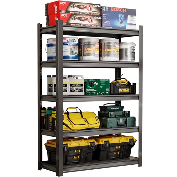 JHYKFG 59" W 5-Tier Garage Storage Shelves, Heavy Duty Garage Shelving with Adjustable Shelves, Metal Shelving Unit for Garage, Warehouse, Pantry, Black, 59.1" W x 19.7" D x 72" H