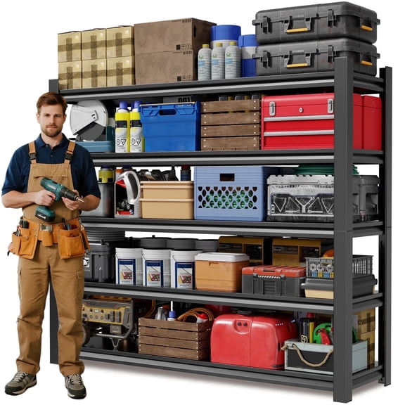 JHYKHG 59" W Storage Shelves,5-Tier Heavy Duty Garage Shelving,Adjustable Shelving Unit,Metal Shelf,Boltless Assembly Rack for Warehouse,Shed,3,000 lb Load,19.7 x 59.1 x 72 Inches,Black