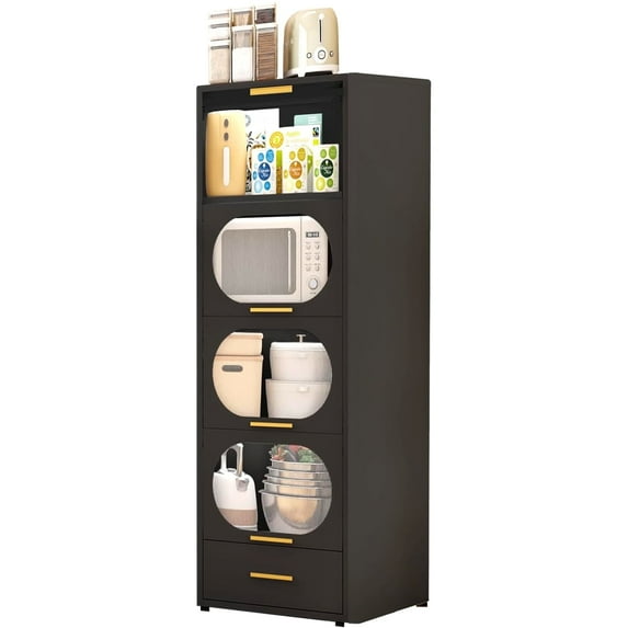 JHYKFG 60"H Metal Storage Cabinet, Freestanding Display Cabinet, Tall Bookcase with 4 Flip-up Doors&1 Drawer, Multipurpose Cabinet for Kitchen and Office, Black,16"D x 22"W x 60"H
