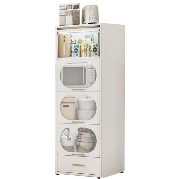 JHYKFG 60"H Metal Storage Cabinet, Freestanding Display Cabinet, Tall Bookcase with 4 Flip-up Doors&1 Drawer, Multipurpose Cabinet for Kitchen and Office, White,16"D x 22"W x 60"H