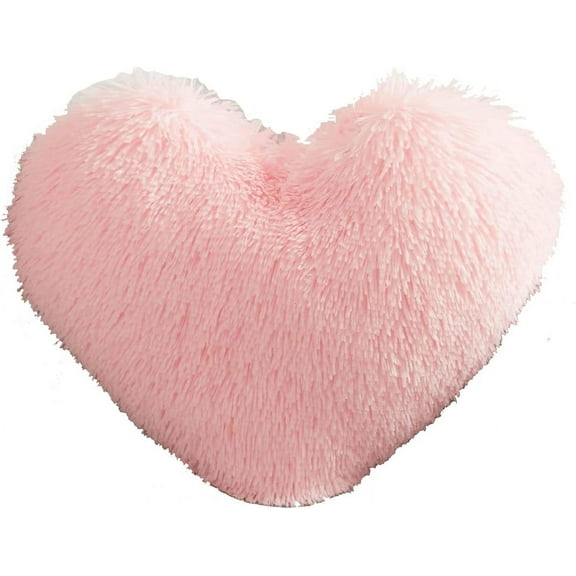 JHdrYfe Fluffy Heart Throw Pillows, Shaggy Decorative Pillow for Sofa Couch Bed, Cute Room Decor Decorations for Women Girls Kids (Pink)
