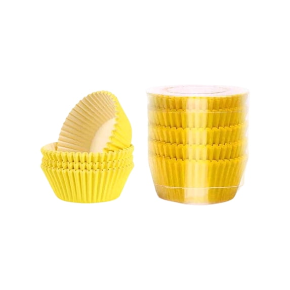 JHyouerji 100pcs Paper Cupcake Liners 3×3×2in Yellow Greaseproof Non Stick Disposable Muffin Baking Cups for Home Bakery Birthday Party Dessert Making Supplies