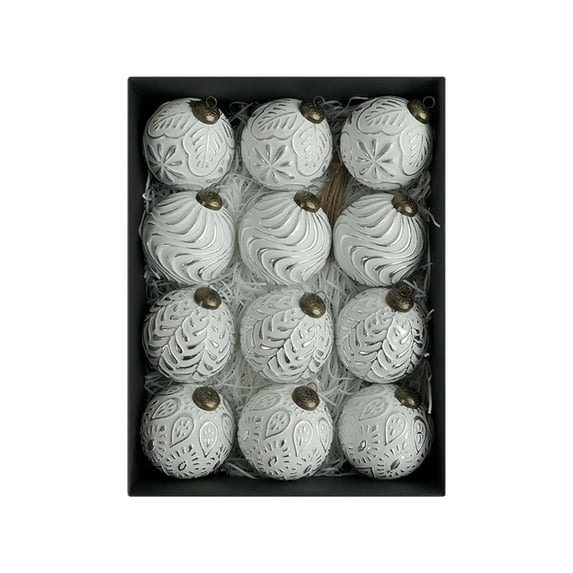 JHyouerji 12Pcs Vintage Christmas Ball Ornament 3in Box Set Silver Antique Hanging Balls for Christmas Tree Home Holiday Party Decor