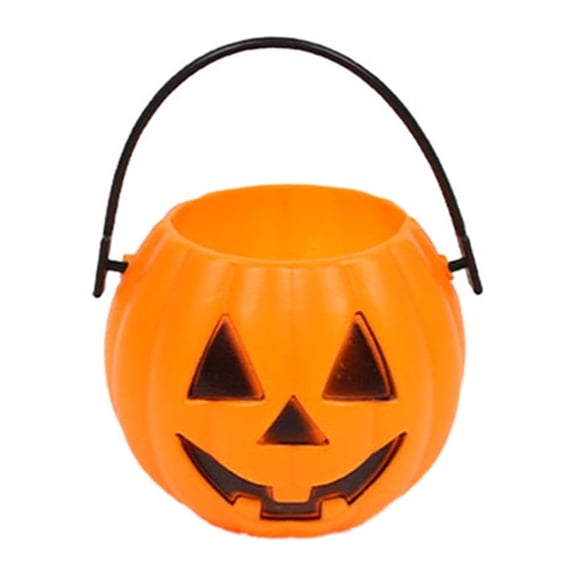 JHyouerji 1Pcs Orange Plastic Halloween Candy Pail with Handle 3x3x2 Inch Sturdy Snack Gift Storage Container Indoor Outdoor Bar Shop Halloween Table Hanging Decor