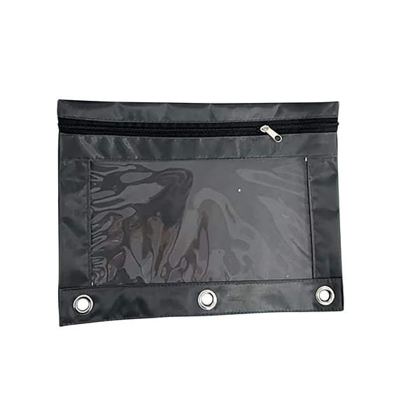 JHyouerji 2 Pack B5 3 Hole Oxford Cloth Zipper Pencil Pouch 10x7 Inch,Clear Window Detachable 3 Ring Binder Stationery Storage Bag for Office Document Organizer