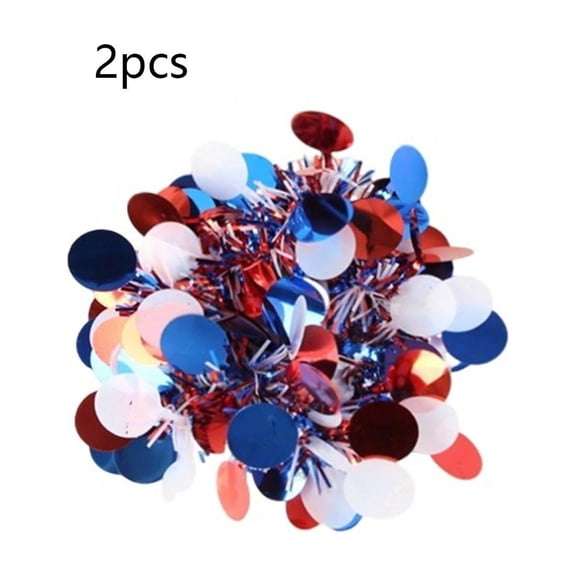 JHyouerji 2 Pcs 4th of July Wrist Garland Red White Blue Metallic Tinsel Wrist Flower 6×5 Inch Stretch Lightweight Reusable Wristband for Memorial Day Parade Party Decor