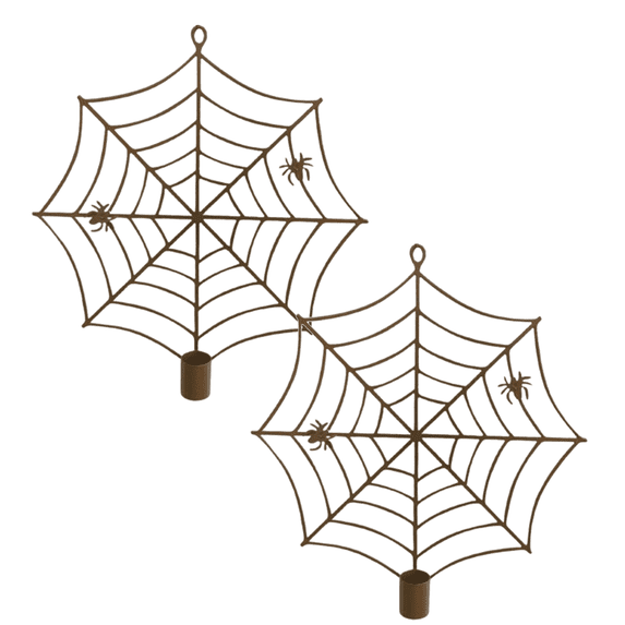 JHyouerji 2 Pcs Candle Holder Ornament,Metal Spider Web Candle Holder Ornament,Gold Small Tea Light Stand for Wall Door Tree Halloween Scene Layout