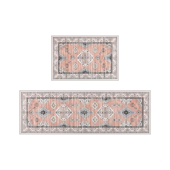 JHyouerji 2 Pcs Non Slip Kitchen Floor Mats,Boho Pattern Rubber Back Rug Set,Washable Indoor Doormat for Kitchen Entryway Porch Patio