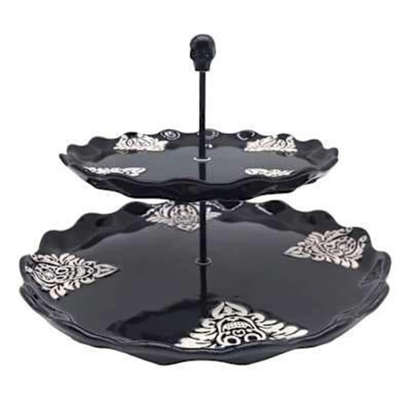 JHyouerji 2 Tier Plastic Serving Tray Black Double Layer Decor Display Tray Storage Organizer for Cosmetic Candle Dining Table Bathroom Halloween Gothic Home Decor Gift
