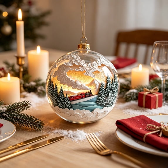 JHyouerji 3.15in Acrylic Christmas Ball Ornament Vintage Winter Scene Hanging Bauble for Xmas Tree Window Fireplace Mantel Holiday Decor