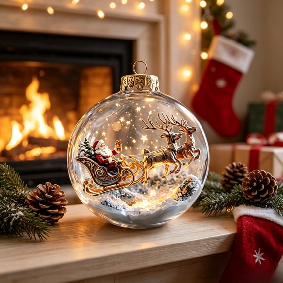 JHyouerji 3.15in Acrylic Christmas Ball Ornament Vintage Winter Scene Hanging Bauble for Xmas Tree Window Fireplace Mantel Holiday Decor