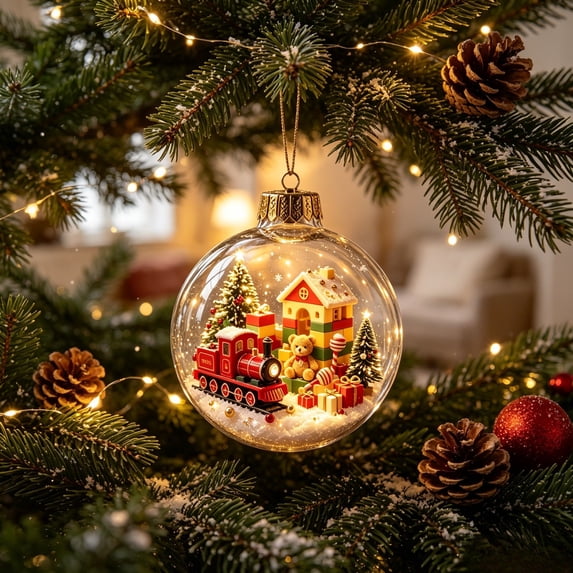 JHyouerji 3.94in Christmas Ornament Ball Mini Scene Hanging Bauble for Christmas Tree Window Decorative Stand and Fireplace Mantel Decor