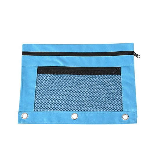 JHyouerji 3 Hole Oxford Cloth Zipper Pencil Pouch 10x7 Inch,Sky Blue Two Separate Storage Compartments Clear Mesh Window Detachable Binder Stationery Bag for Cosmetic Office