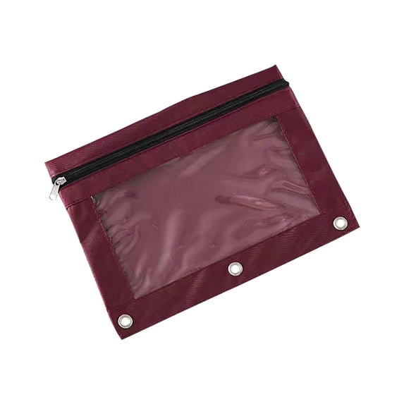 JHyouerji 3 Ring Clear PVC Zipper Pencil Pouch 10x7 Inch Wine Large Capacity Smooth Zip Pencil Pouch for Notebook Desk Indoor Stationery