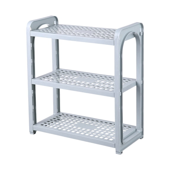 JHyouerji 3 Tier Adjustable Storage Rack,Gray Plastic Desktop Organizer,Layer Height Adjustable Shelf for Kitchen Bathroom Office Dorm Cosmetic Stationery