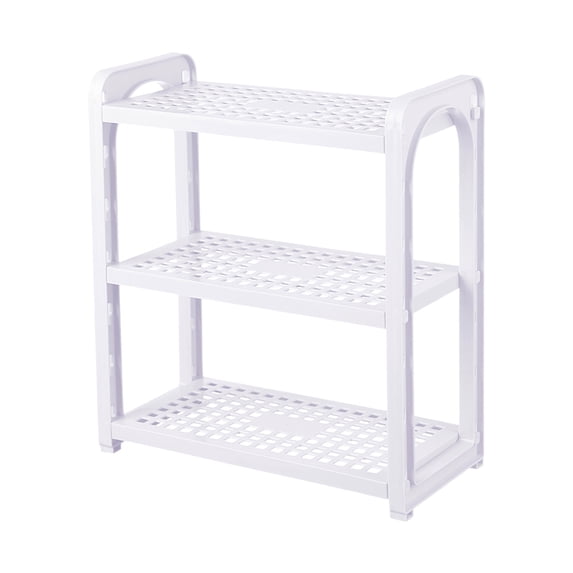 JHyouerji 3 Tier Adjustable Storage Rack,White Plastic Desktop Organizer,Layer Height Adjustable Shelf for Kitchen Bathroom Office Dorm Cosmetic Stationery