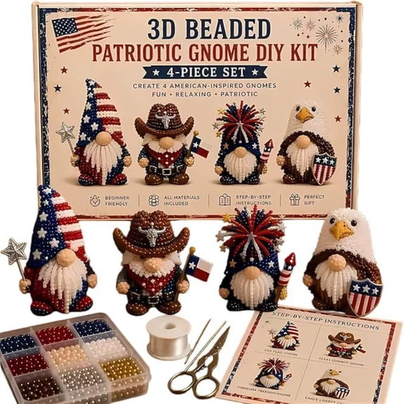 JHyouerji 4 Pcs Beaded Gnome DIY Kit,Beginner Friendly Bead Art Craft Set with Complete Supplies,Instructions,2×2 Inch Handmade Decor Making Kit for Adults Home Ornament