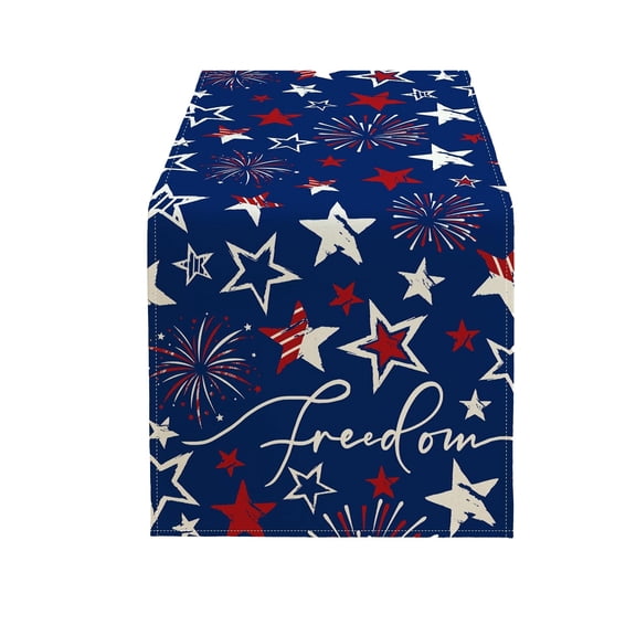 JHyouerji 4th of July Table Runner 13x72 Inch Memorial Day Red White and Blue Patriotic Decorations for Holiday Home Decor Indoor Outdoor Party Favors Supplies