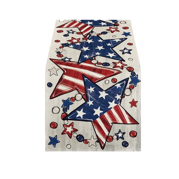 JHyouerji 4th of July Table Runner 13x72 Inch Memorial Day Red White and Blue Patriotic Decorations for Holiday Home Decor Indoor Outdoor Party Favors Supplies
